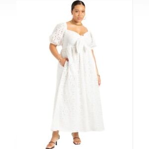 Eloquii White Eyelet Tie-Front Maxi Dress